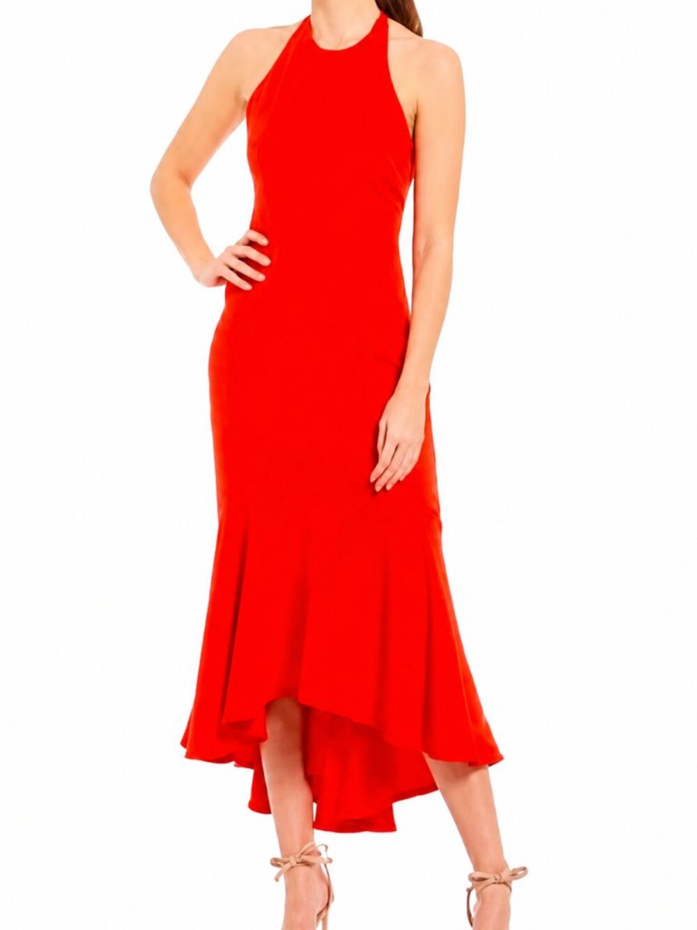 Badgley Mischka NWT Red Halter Trumpet Dress Size 2 Stunning